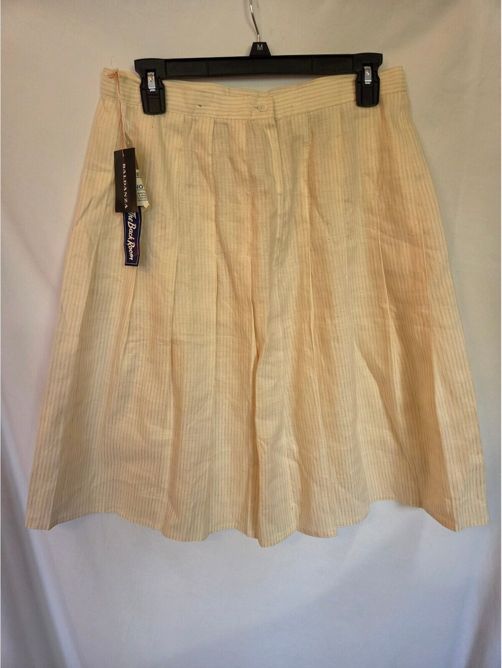 Vintage Y2K Baldanza Skirt Womens 14 Linen Cotton Pleated Ivory Stripe NWT - Picture 1 of 8